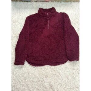 Gap Womens Burgundy Sherpa Pullover Quarter-Zip Size L Warm & Cozy Winter Wear